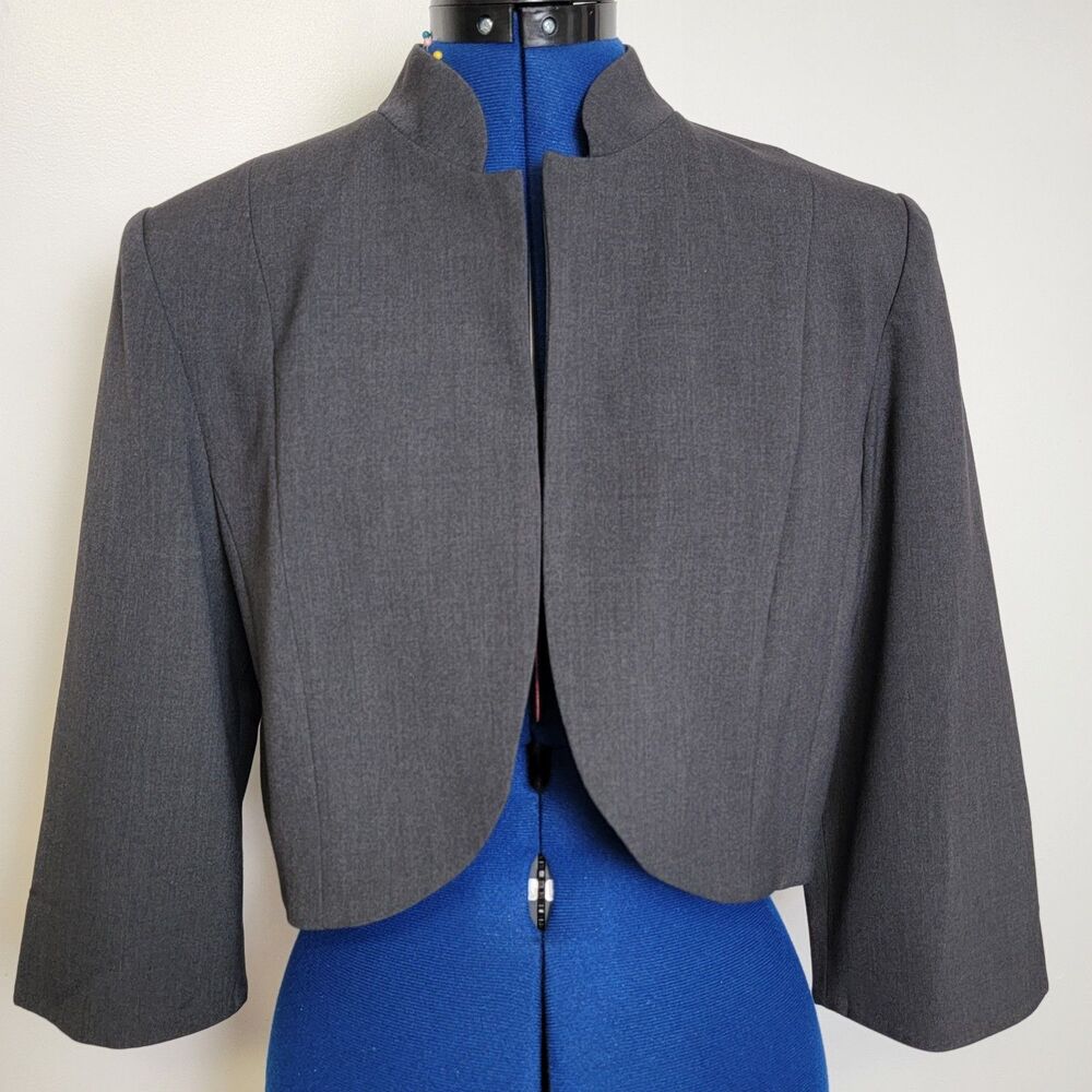 Jessica Howard Womens Dark Gray Cropped Long Sleeve Business Church Blazer 12